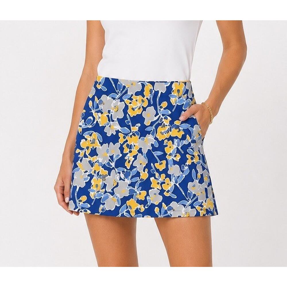 NWT J. McLaughlin Briana Skort Sz L Golf Skirt Blue Gray Garden Zip Pockets $168